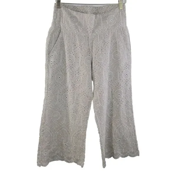 Sundance Menara Culottes Cropped Pant Size PS Linen Blend Embroidered Eyelets - Picture 2 of 10